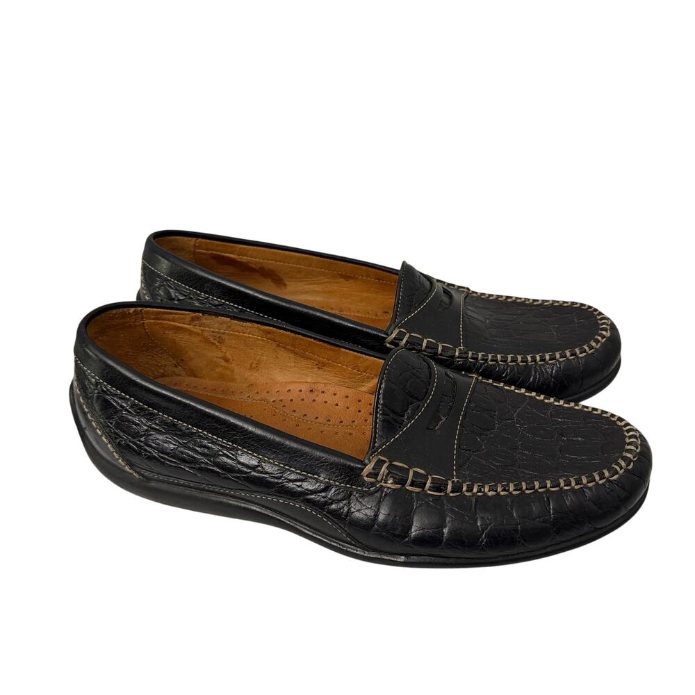 Martin Dingman Shoes Men's 9.5 M Wallace Crocodile Grain Black Driving Loafer